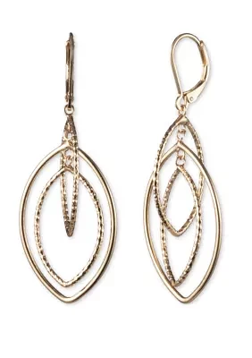 Gold Tone Large Textured Open Drop Earrings