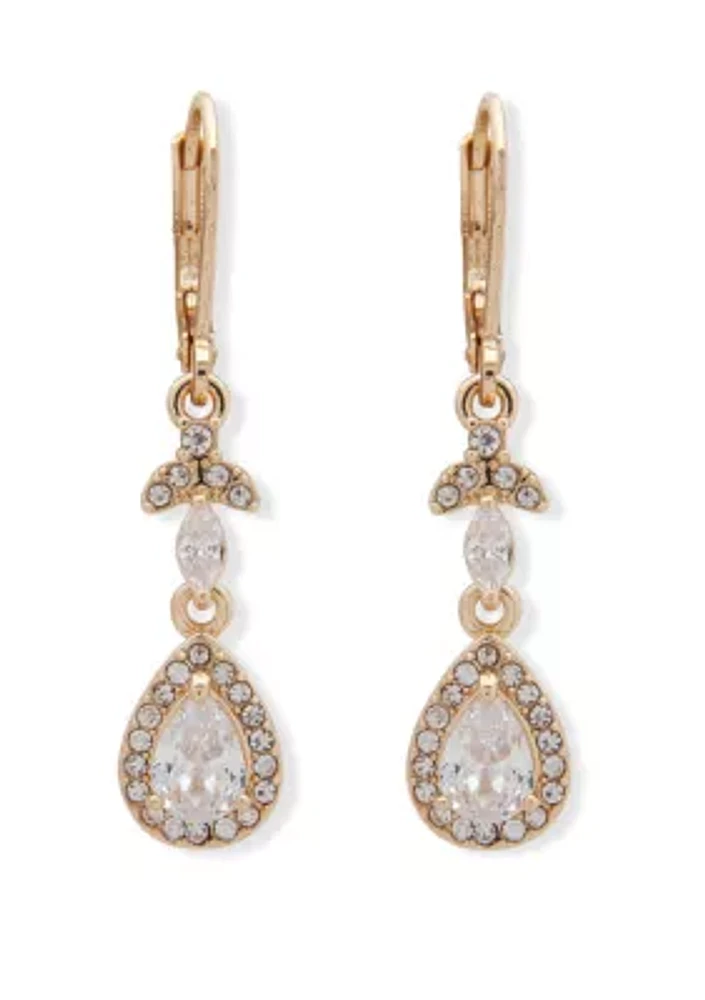 Gold Tone and Crystal Teardrop Lever Back Drop Earrings