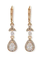 Gold Tone and Crystal Teardrop Lever Back Drop Earrings