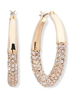 Gold Tone and Crystal Pavé Tubular Hoop Earrings