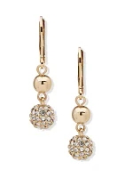 Gold Tone Crystal Leverback Double Drop Fireball Earrings