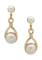 Gold Tone Pearl Twisted Post Linear Earrings