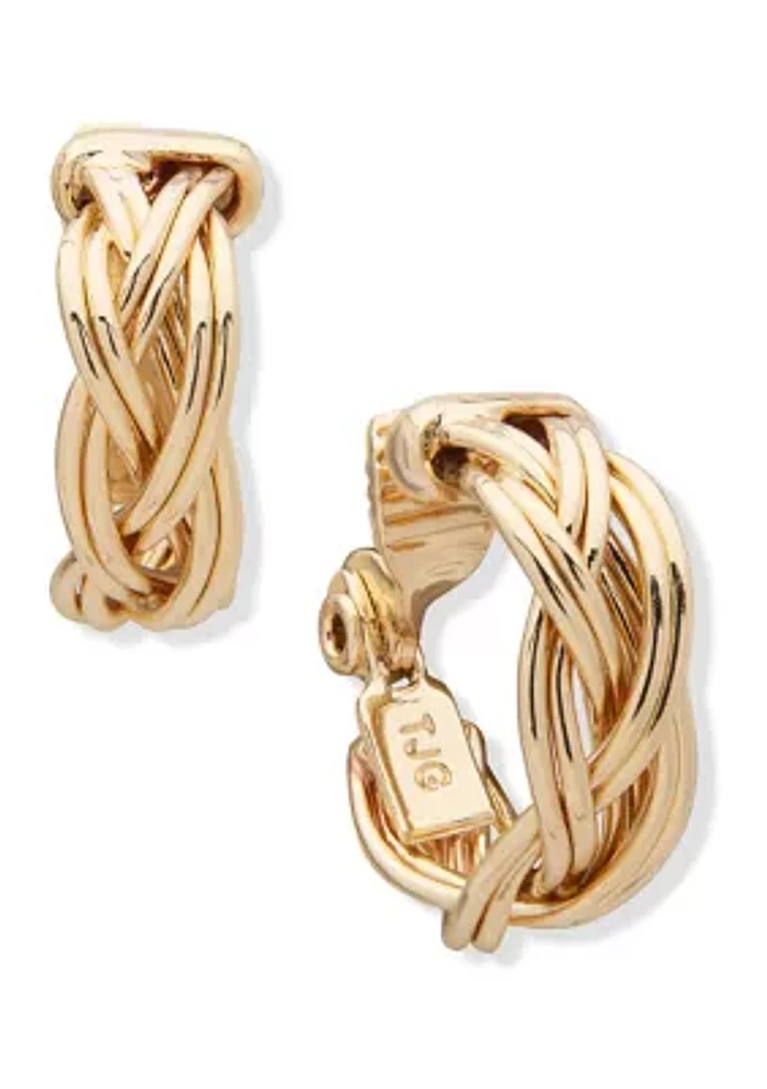 Gold Tone Braided Hoop Clip Earrings