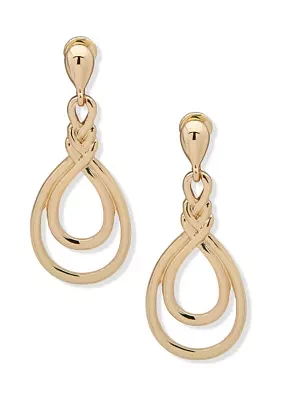 Gold Tone Metal Teardrop Linear Clip Earrings