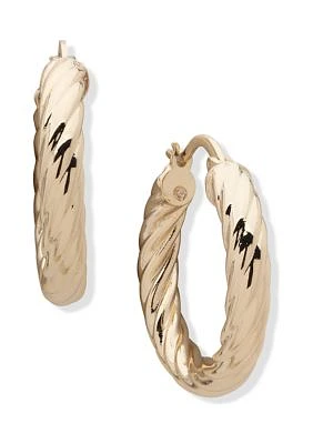 Silver Tone Medium Textured Tube Hoop Earrings