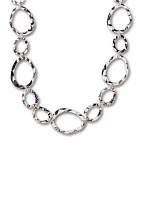 Silver Tone Hammered Ovals Chain Necklace