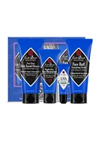 Jack Black Skin Saviors with Pure Clean Daily Facial Cleanser, Double-Duty Face Moisturizer SPF 20, Intense Therapy Lip Balm SPF 25 Natural Mint & Shea Butter & Face Buff Energizing Scrub