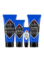 Skin Saviors with Pure Clean Daily Facial Cleanser, Double-Duty Face Moisturizer SPF 20, Intense Therapy Lip Balm SPF 25 Natural Mint & Shea Butter & Face Buff Energizing Scrub