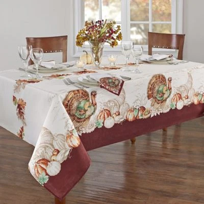 Holiday Turkey Bordered Fall Tablecloth - Rectangle/Square