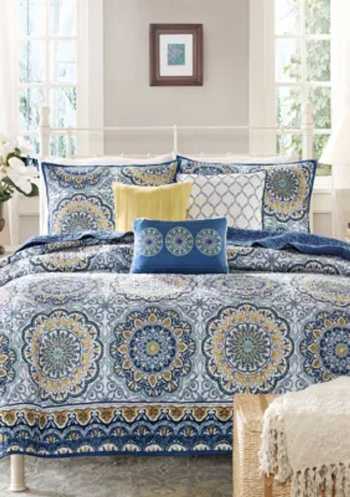 Tangiers 6 Piece Blue Coverlet Set