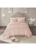 Laetitia 3 Piece Tufted Cotton Chenille Medallion Fringe Coverlet Set