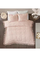 Laetitia 3 Piece Tufted Cotton Chenille Medallion Fringe Coverlet Set