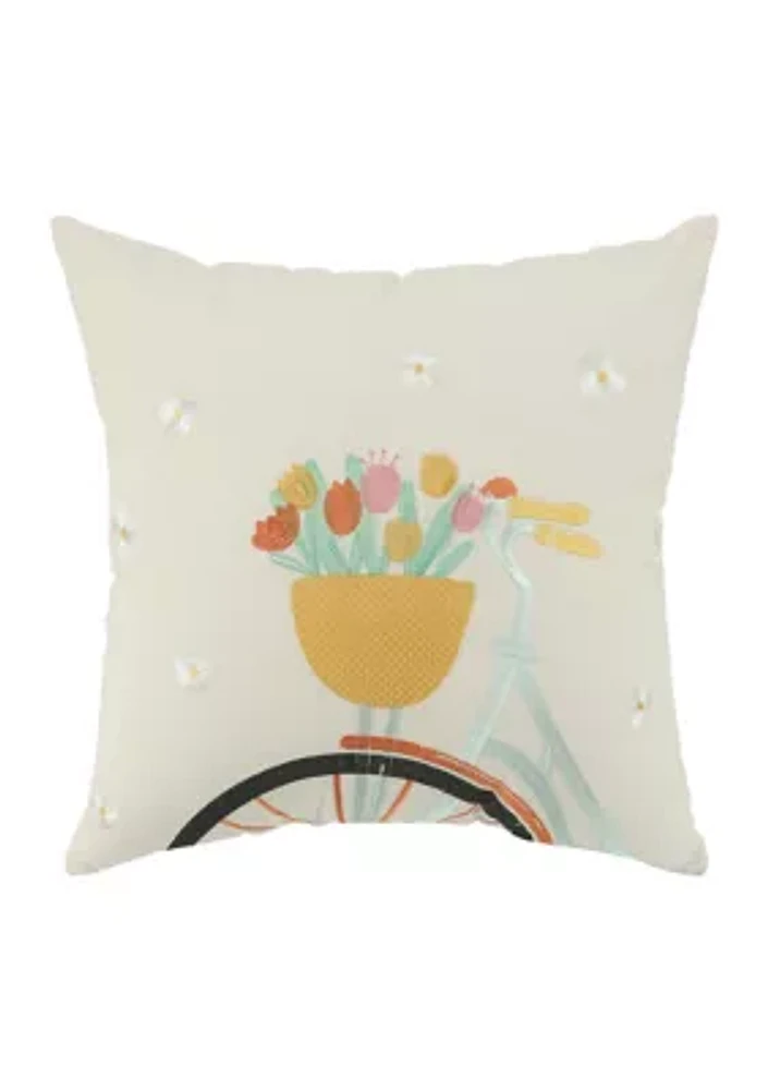 Spring Bike Basket Decorative Pillow