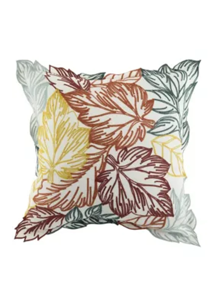 Embroidered Leaves Throw Pillow