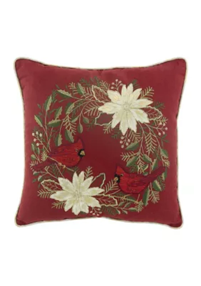 Cardinal Wreath Throw Pillow