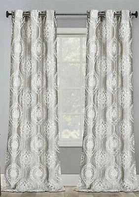 Monaco Jacquard Embroidered Satin Textured Room Darkening Window Panel Pair