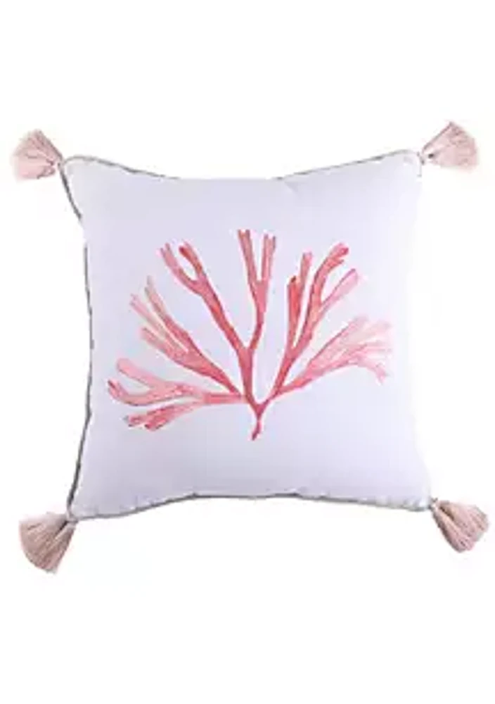 Levtex Home Embroidered Coral with Tassels Pillow
