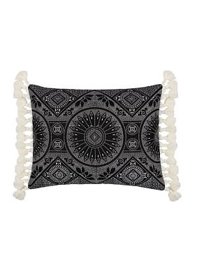 Black Crewel Stitch Tassel Pillow