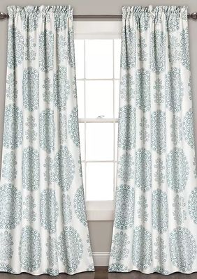 Evelyn Medallion Room Darkening Window Curtain Blue Set