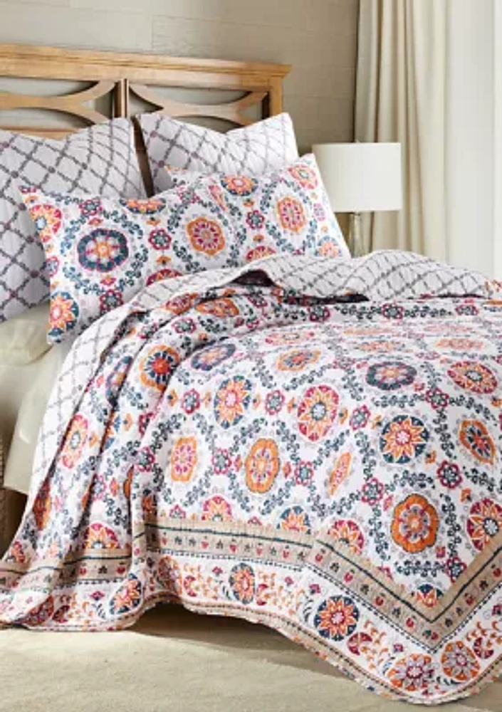 Kalina Floral Medallion Reversible Twin Quilt Set