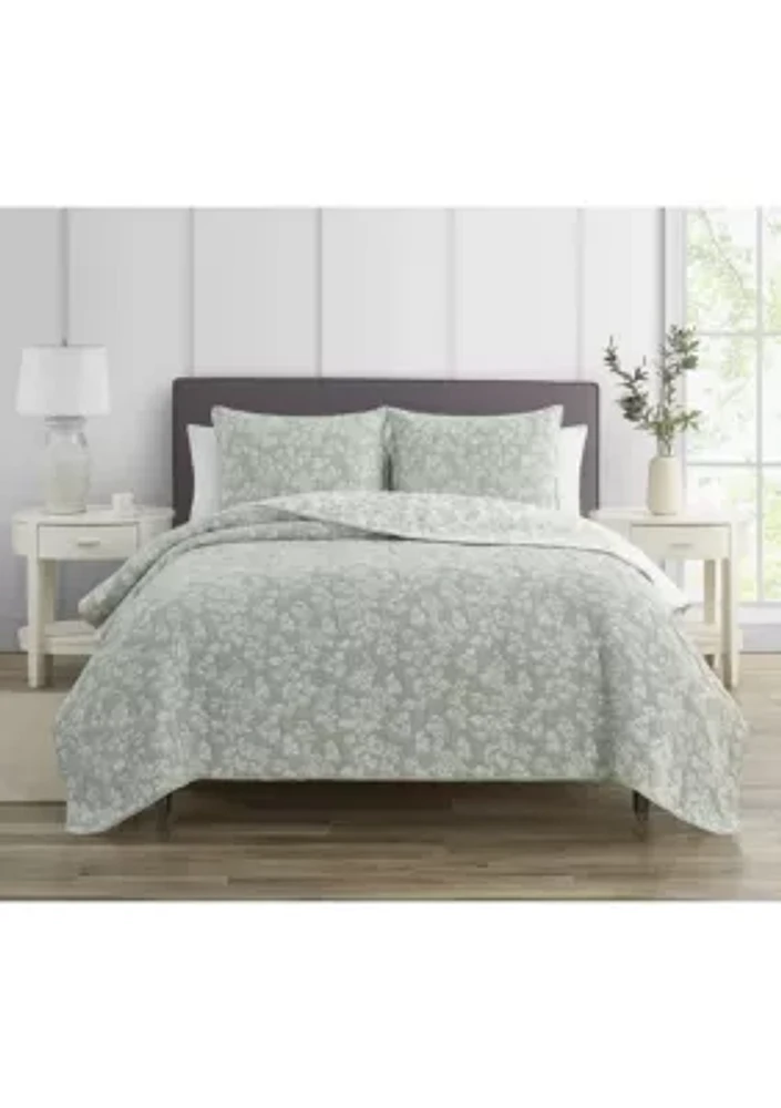 Annabella Floral Desert Sage Soft Matelasse Jacquard Quilt Set