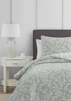 Annabella Floral Desert Sage Soft Matelasse Jacquard Quilt Set