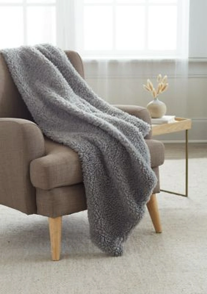 Teddy Faux Fur Gray Throw Blanket