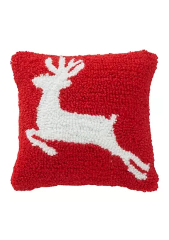 Hooked Reindeer Throw Pillow