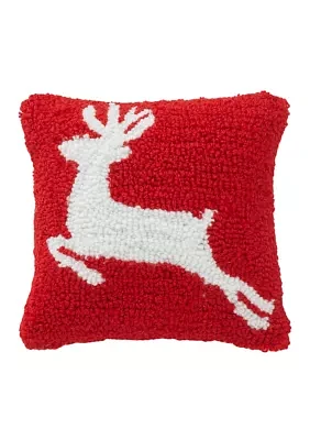 Hooked Reindeer Throw Pillow