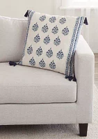 Blue Print Tassel Decorative Pillow