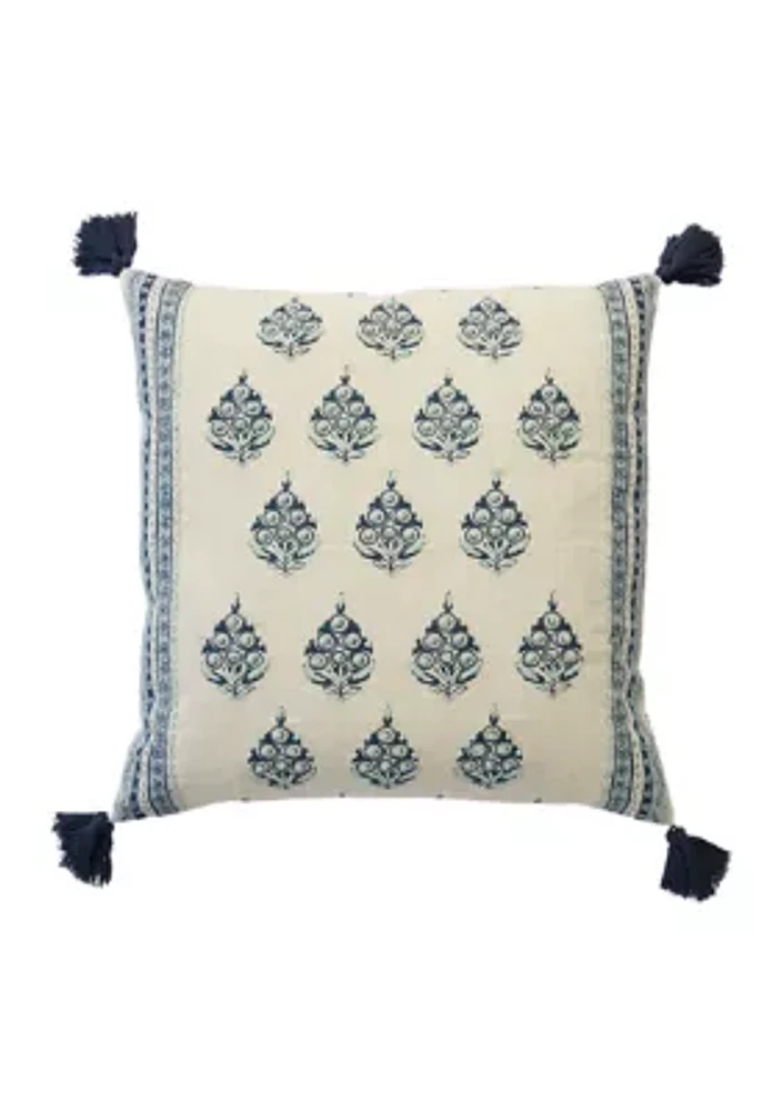 Blue Print Tassel Decorative Pillow