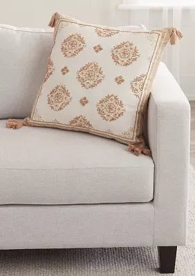 Tan Stitched Tassel Decorative Pillow 