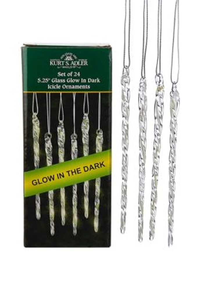 Glass Glow-in-the-Dark Icicle Ornament Set of 24