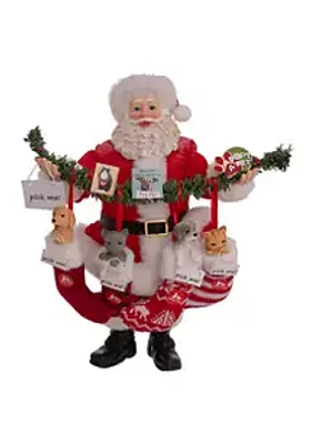 Kurt S. Adler 10.5-Inch Fabriché Santa With Adopt-A-Pet Garland And Pets In Stockings