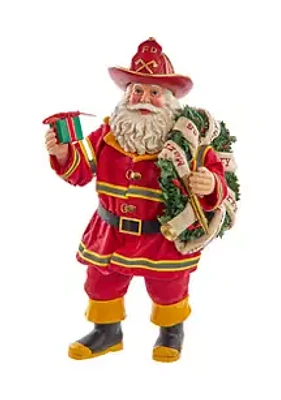 Kurt S. Adler 11-Inch Fabriché Fireman Santa with Wreath and Hose