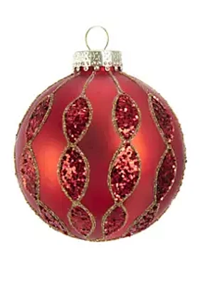 Kurt S. Adler Set of 6 80 Millimeter Red with Glitter Pattern Glass Ball Ornaments