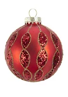 Kurt S. Adler Set of 6 80 Millimeter Red with Glitter Pattern Glass Ball Ornaments