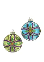 Kurt S. Adler Set of 6 80 Millimeter Green, Blue, Gold and Purple Glass Ball Ornaments