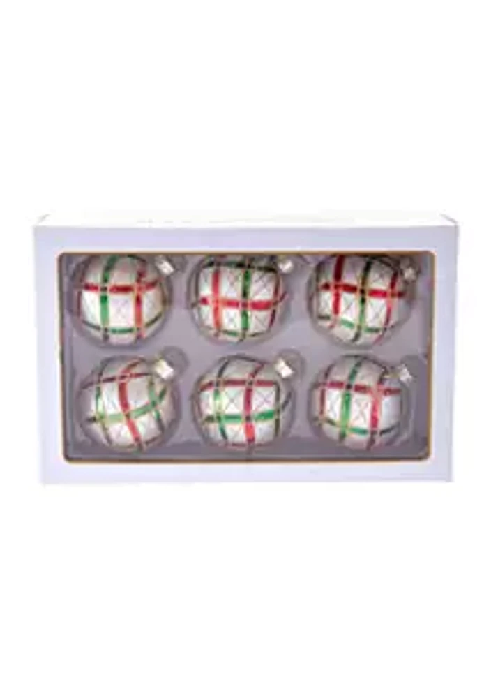 Kurt S. Adler  Plaid Glass Ornaments - 6 Piece Set