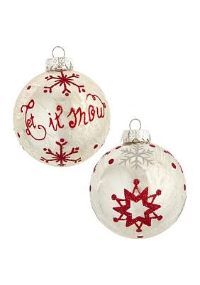 Snowflake Glass Ball Ornaments - 6 Piece Set