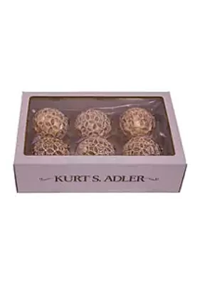 Kurt S. Adler 80 Millimeter Gold Lattice Glass Ball Ornaments - 6 Piece Set