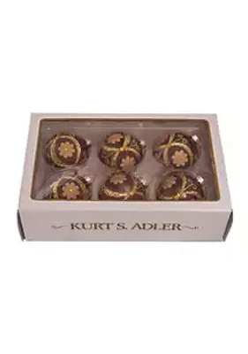 Kurt S. Adler 80 Millimeter Matte and Shiny Copper Glass Balls with Gold - 6 Piece Set