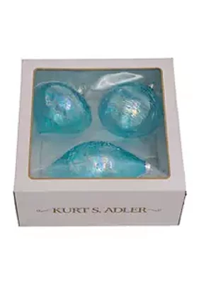 Kurt S. Adler 80 Millimeter Blue Finial, Onion, and Ball Glass Ornaments - 3 Piece Set