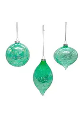 Kurt S. Adler 80MM Glass Iridescent Green Onion, Ball and Finial 3-Piece Ornament Set