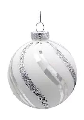 Kurt S. Adler 80MM Glass White Glittered Swirl 6-Piece Ball Ornament Set