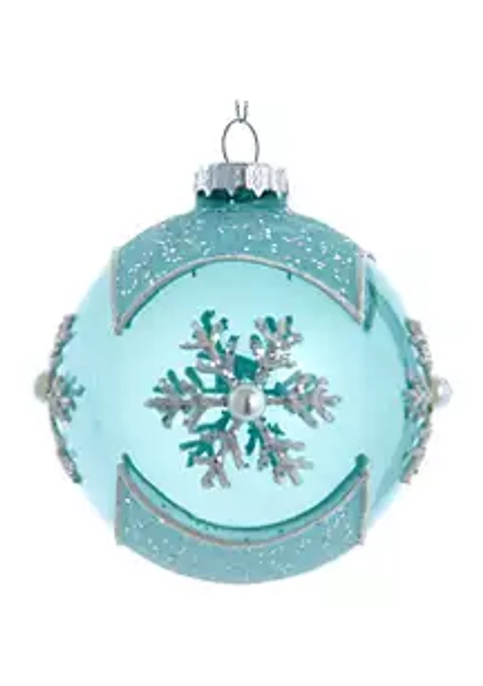 Kurt S. Adler 80MM Glass Teal Snowflake 6-Piece Ball Ornament Set