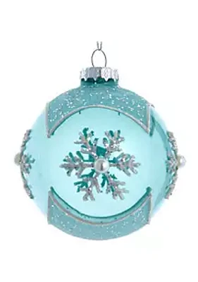 Kurt S. Adler 80MM Glass Teal Snowflake 6-Piece Ball Ornament Set