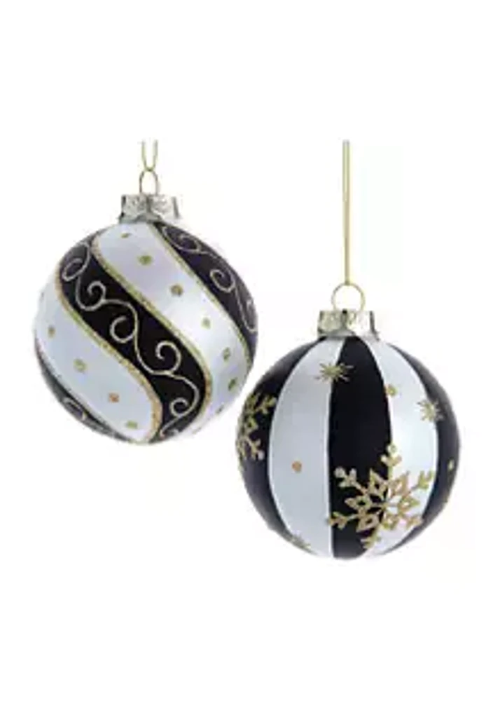 Kurt S. Adler 80 MM Silver/ Black/ Gold Glass Balls, 6-Piece Set