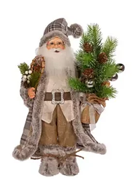 Kurt S. Adler 17-Inch Natural Plaid Santa with Tree and Snowshoes