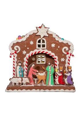 12.5-Inch Battery-Operated Light Up Nativity Gingerbread House